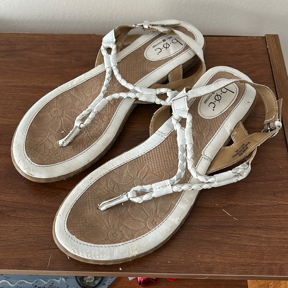 Cute white braided leather sandals.